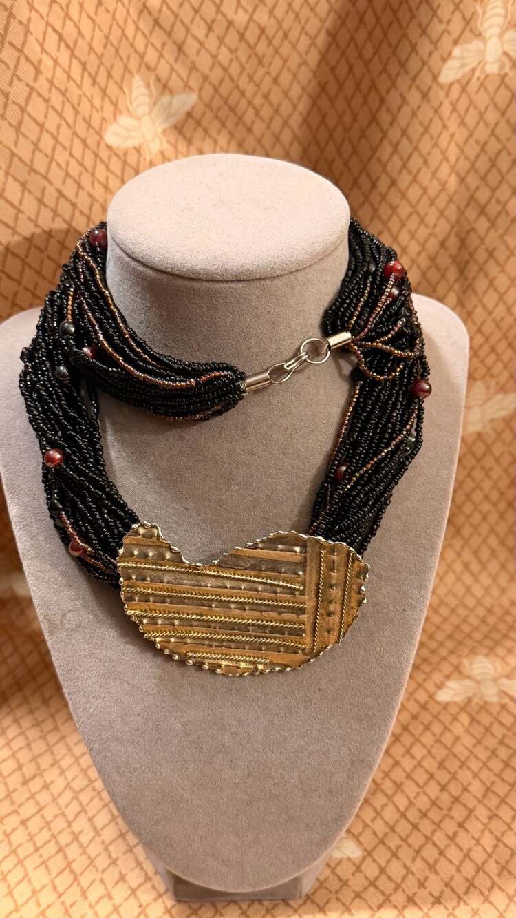 Vintage Statement Necklace Black Seed Bead